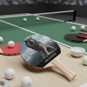 Snarling Wolf Monogram Woodland Ping Pong Paddle