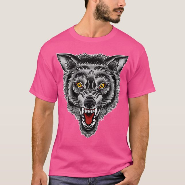 Snarling Wolf Tattoo American Traditional Tattoo A T-Shirt (Front)