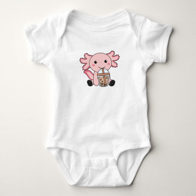 Snaxolotl Axolotl Bubble Tea Lovers Sweet Animals Baby Bodysuit (Front)