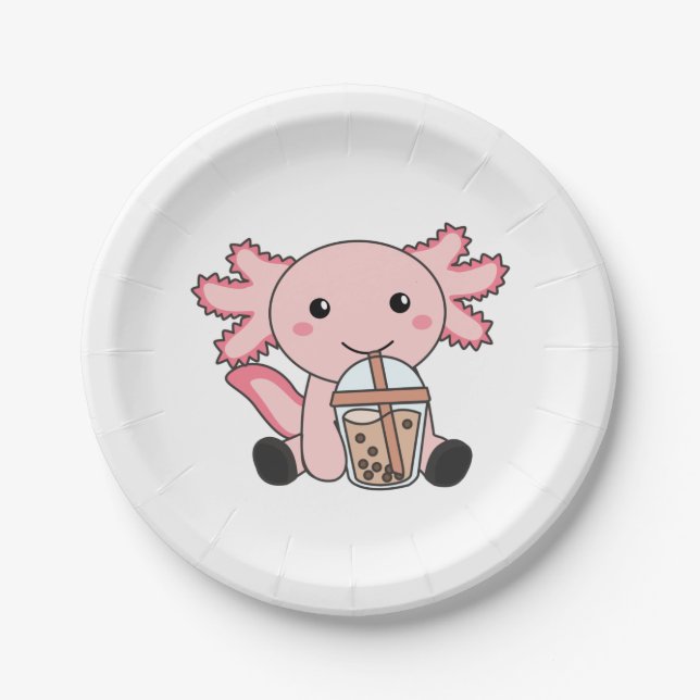 Snaxolotl Axolotl Bubble Tea Lovers Sweet Animals  Paper Plates (Front)