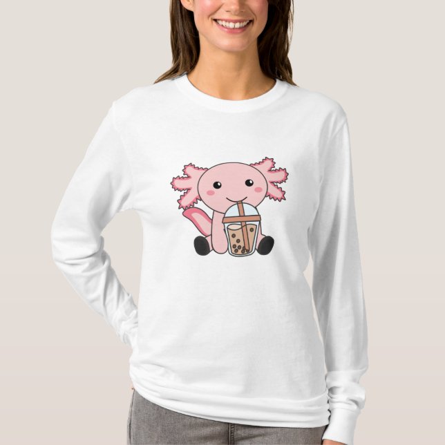 Snaxolotl Axolotl Bubble Tea Lovers Sweet Animals T-Shirt (Front)