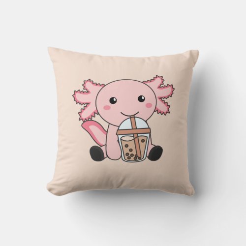 Snaxolotl Axolotl Bubble Tea Lovers Sweet Animals  Throw Pillow
