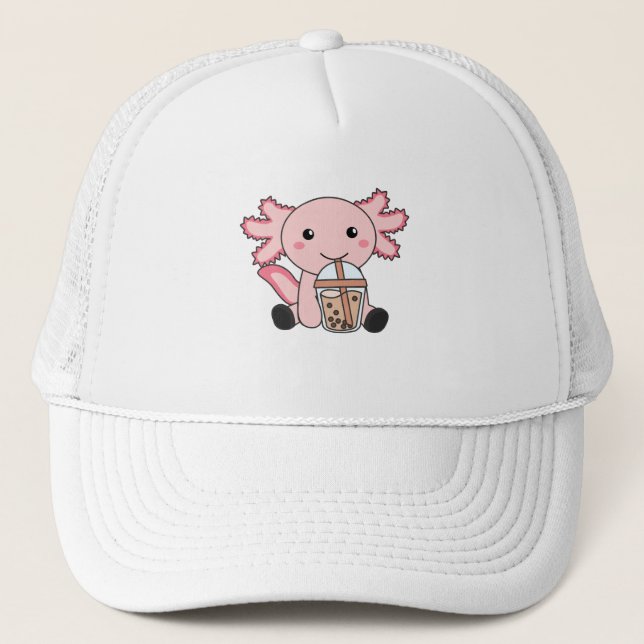 Snaxolotl Axolotl Bubble Tea Lovers Sweet Animals Trucker Hat (Front)