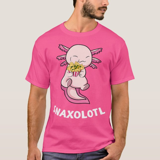 Snaxolotl Snack Nacho Cute Pink Axolotl Salamander T-Shirt (Front)