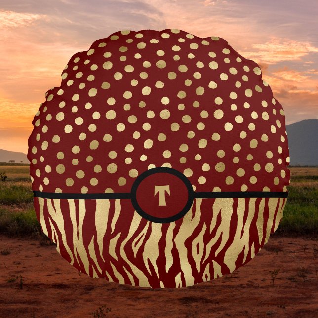 Snazzy Animal Print Inspired Gold Brown and Black Round Pillow (Creator Uploaded)