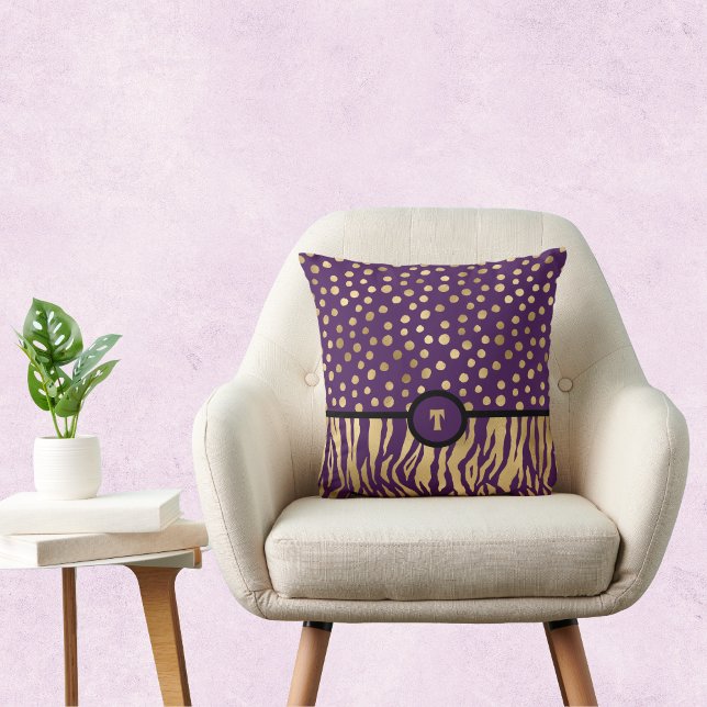 Snazzy Animal Print Inspired Purple Gold and Black Throw Pillow (Creator Uploaded)