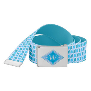 Snazzy Aqua Ice Diamond Pattern Monogram Belt
