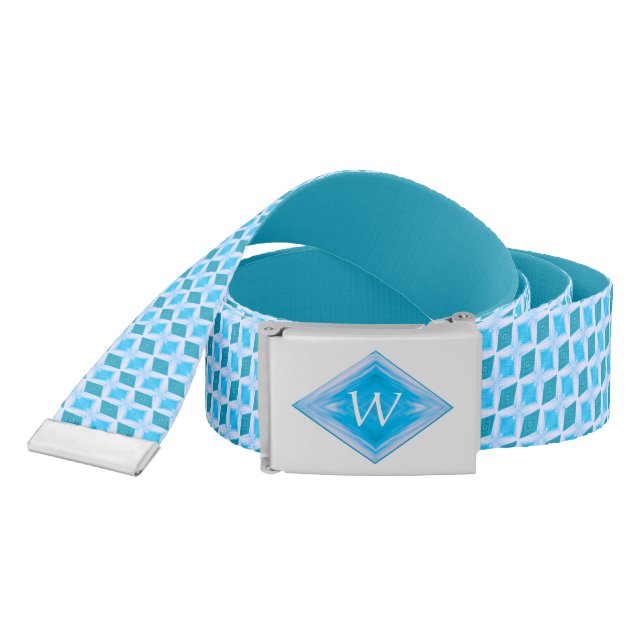 Snazzy Aqua Ice Diamond Pattern Monogram Belt (Snake)