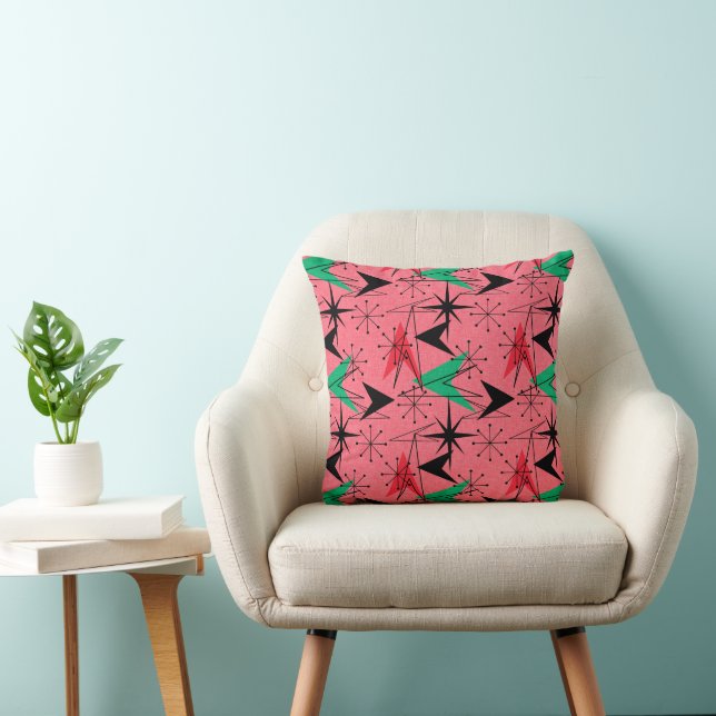 Snazzy Atomic Arrows and Starbursts Aqua Orange Throw Pillow (Chair)