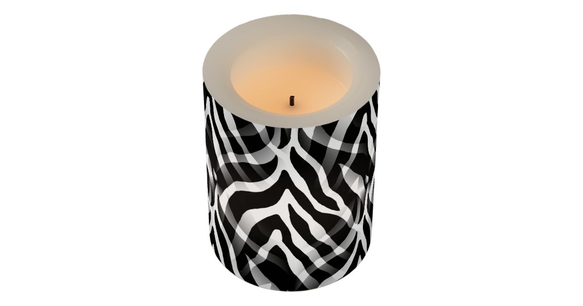 Snazzy Black and White Zebra Stripes Print Flameless Candle Zazzle