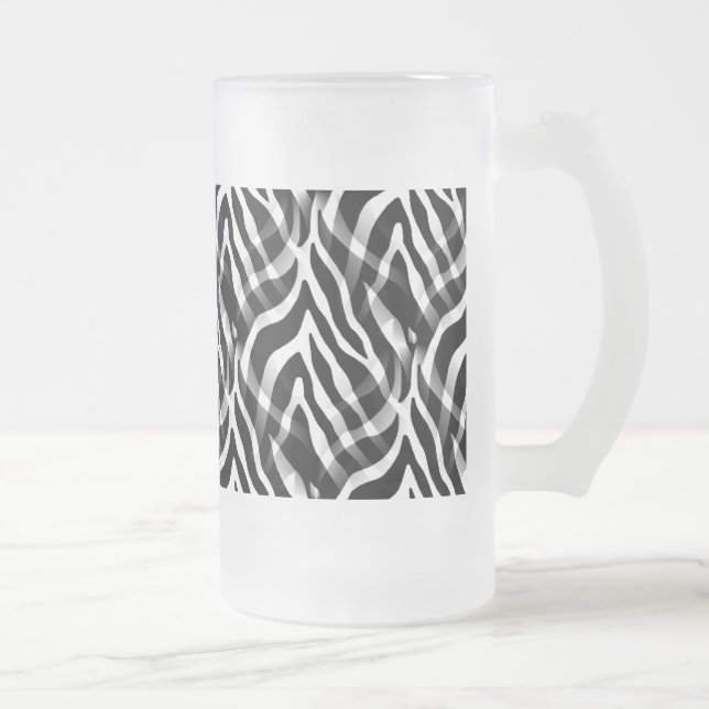 Snazzy Black and White Zebra Stripes Print Frosted Glass Beer Mug (Right)