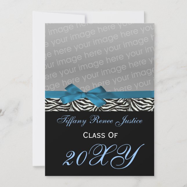 snazzy blue Graduation photo Invitation (Front)