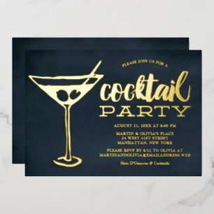 Snazzy Blue Martini Glass Cocktail Party Foil Invitation