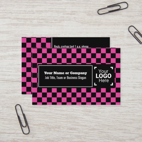 Snazzy Cerise  Black Checkered Own Text QR Logo Business Card