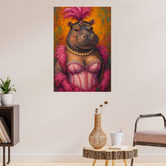 Snazzy Female Hippo Portrait Mardi Gras Poster