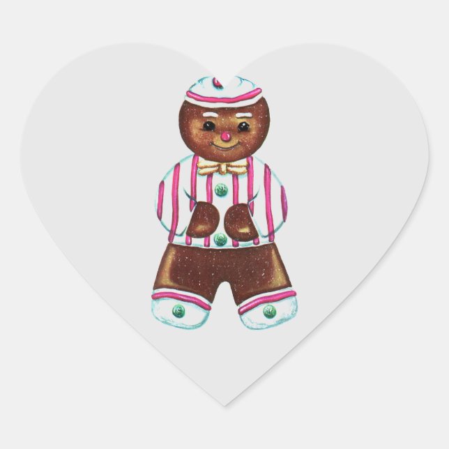 Snazzy Gingerbread Man Heart Sticker (Front)