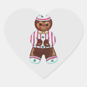 Snazzy Gingerbread Man Heart Sticker