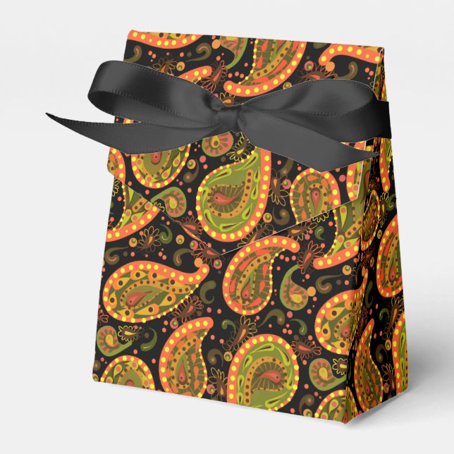 Snazzy Gold and Black Paisley  Favor Boxes (Front Side)