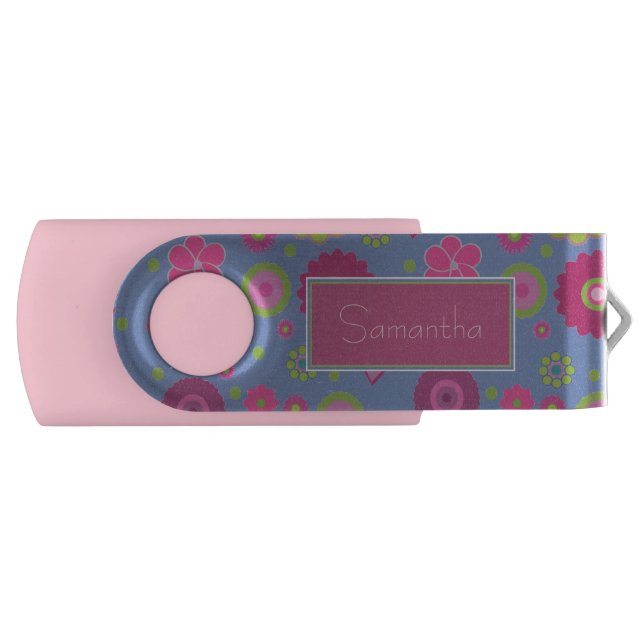 Snazzy Hippy Cute Flower Pattern Personalised Flash Drive (Front)