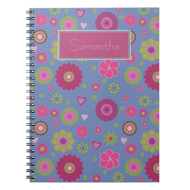 Snazzy Hippy Flower Pattern Personalised Notebook (Front)