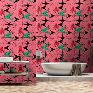 Snazzy Orange Aqua Black Atomic Arrows Starbursts Wallpaper