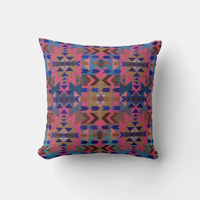 Snazzy Pink Southwestern Style Throw Pillow (Front)