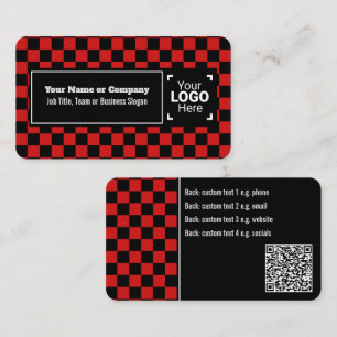 Snazzy Red / Black Checkered Own Text, QR, Logo Business Card