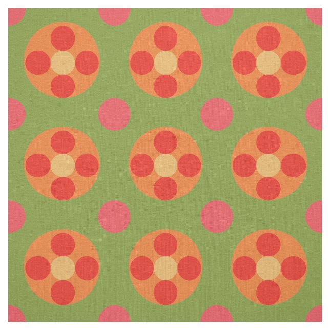 Snazzy Retro Red Field Poppies Pattern Fabric (Swatch)