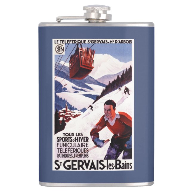 SNCF Railway Cable Car Promo Poster Hip Flask (Front)