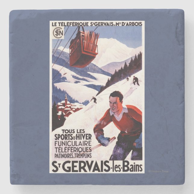SNCF Railway Cable Car Promo Poster Stone Coaster (Front)