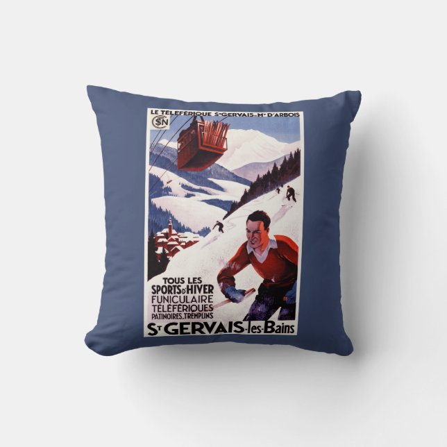 SNCF Railway Cable Car Promo Poster Throw Pillow (Front)