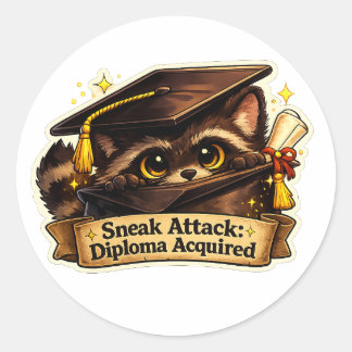 Sneak Attack Diploma Acquired Cute Rogue Raccoon Classic Round Sticker