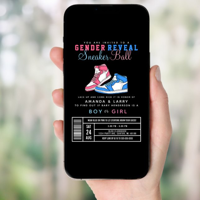 Sneaker Ball Gender Reveal Blue or Pink Sneaker Invitation (Front Digital)