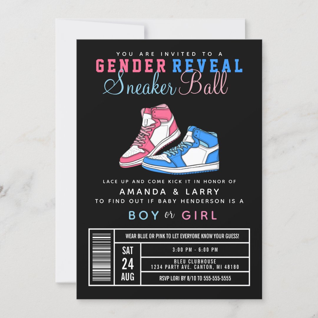 Sneaker Ball Gender Reveal Blue or Pink Sneaker Invitation | Zazzle