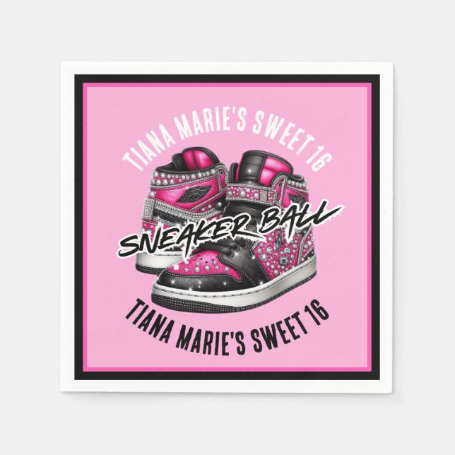 Sneaker Ball Pink & Black Birthday Napkins (Front)