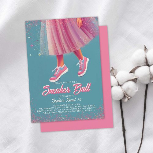 Sneaker Ball Vintage Poster Pink Teal Sweet 16 Invitation