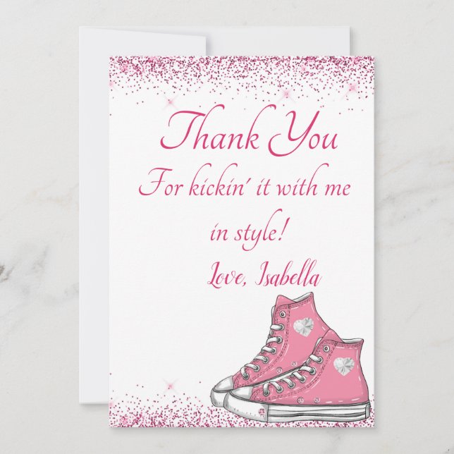 Sneaker Birthday, Glitter Sweet 16 Thank You Card (Front)