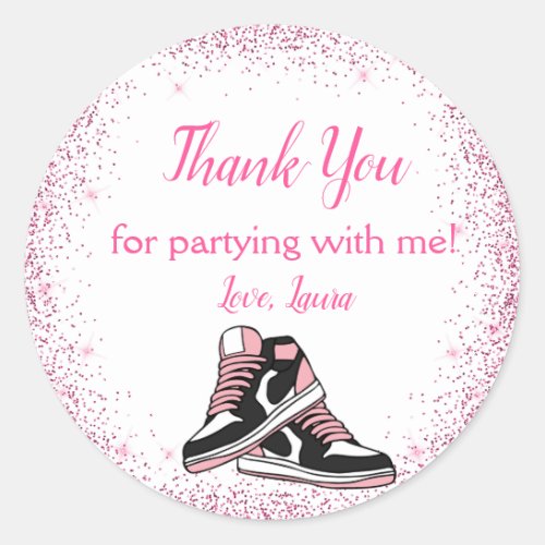 Sneaker Birthday Glitter Sweet 16 Thank You Class Classic Round Sticker