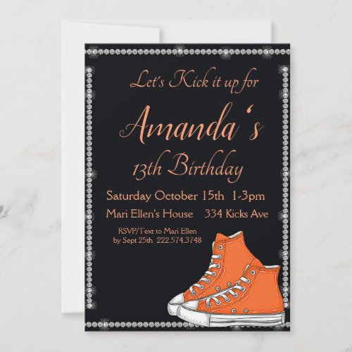 Sneaker Birthday  Orange Sneakers Diamonds Invitation