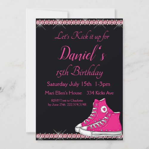 Sneaker Birthday Pink Bling Invitation