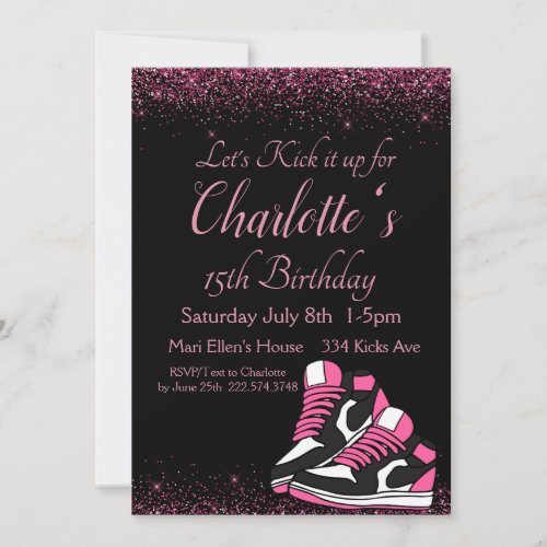Sneaker Birthday Pink Glitter  Invitation