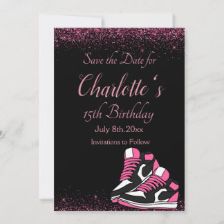 Sneaker Birthday, Pink Glitter  Save The Date