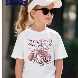"Sneaker Girl" Kids' Black T-Shirt with Pink Sneak