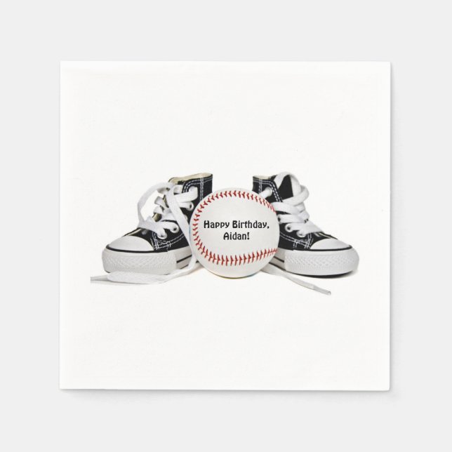 sneakers and baseball for boy's birthday party napkins (Front)