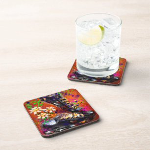 Sneakers and Daisies Impressionistic Orange White Beverage Coaster