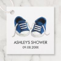 Sneakers Baby Shower Gift Tags, Blue Baby Shoes Favor Tags