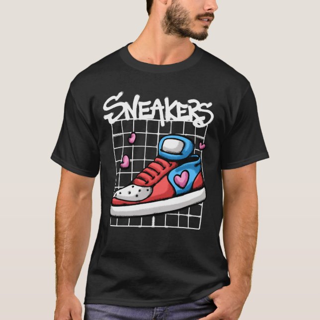Sneakers Design With Hearts streetwear T-Shirt (Front)