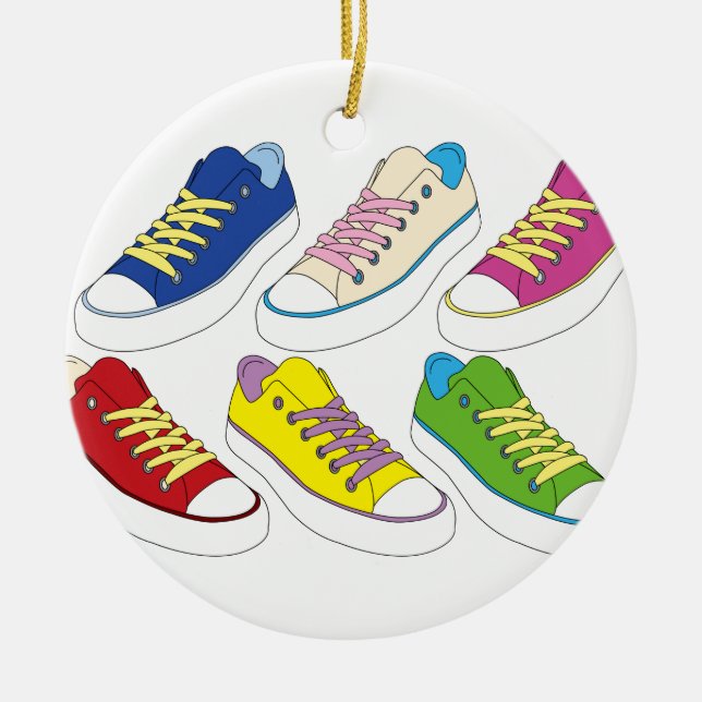 Sneakers drawing, colorful running shoes ceramic ornament (Front)