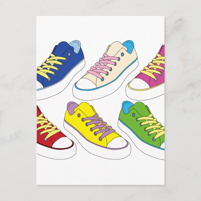 Sneakers drawing, colorful running shoes postcard (Front)