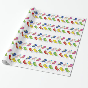 Sneakers drawing, colourful running shoes wrapping paper